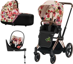 Cybex Priam Travel System - Spring Blossom / Rose Gold Chassis