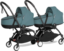 BABYZEN YOYO² Complete Connect Double Pushchair For Twins – Black Frame -Stroller Shop 03 06 20213751528143 BLACK AQUA YOYO CONNECT TWIN BASSINET 1