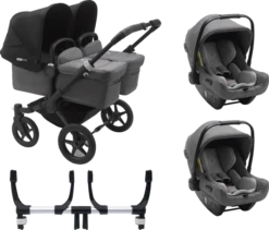 Bugaboo Donkey 3 Twin Complete Turtle Travel System - Black Chassis/Grey Melange
