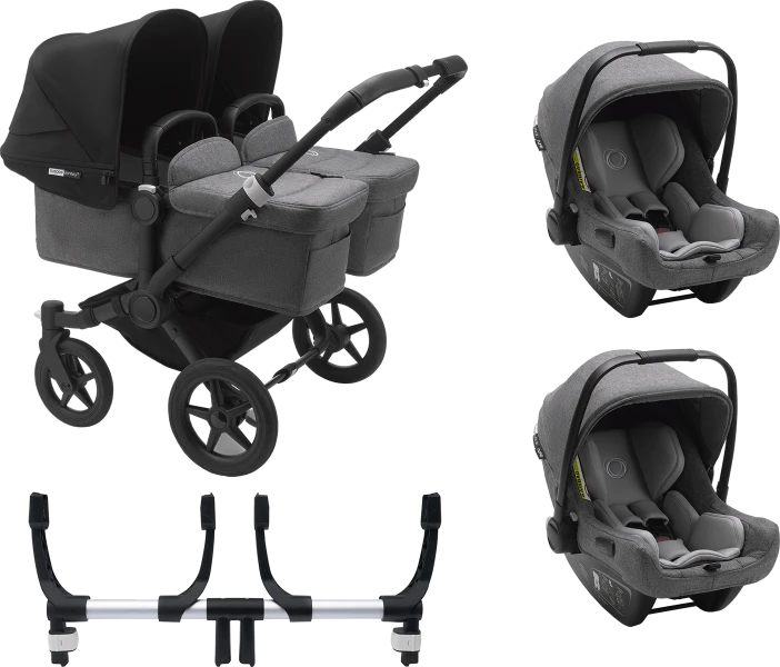 Bugaboo Donkey 3 Twin Complete Turtle Travel System - Black Chassis/Grey Melange 3 Bugaboo Donkey 3 Twin Complete Turtle Travel System - Black Chassis/Grey Melange