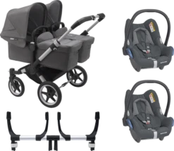 Bugaboo Donkey 3 Twin Complete Maxi-Cosi Travel System - Alu Chassis/Grey Melange