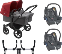 Bugaboo Donkey 3 Twin Complete Maxi-Cosi Travel System - Black Chassis/Grey Melange 10 Bugaboo Donkey 3 Twin Complete Maxi-Cosi Travel System - Black Chassis/Grey Melange -Stroller Shop 07 03 20214549125228 BGB Donkey3MaxiCosi twin black grey red 02