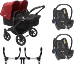 Bugaboo Donkey 3 Twin Complete Maxi-Cosi Travel System - Black Chassis/Black -Stroller Shop 07 03 20214982475276 BGB Donkey3MaxiCosi twin black black red 02