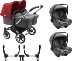 Bugaboo Donkey 3 Twin Complete Turtle Travel System - Alu Chassis/Grey Melange -Stroller Shop 07 03 20215030031380 BGB Donkey3Turtle twin alu grey red 02