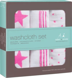 Aden + Anais Classic Wascloth Set -Stroller Shop 15 12 20174087355880 3052G 2 bath washcloth set fluro pink packaging