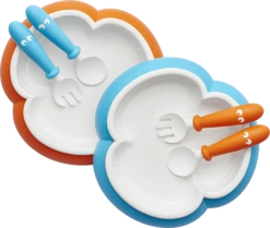 BabyBjörn Baby Plate, Spoon And Fork -Stroller Shop 23 03 20174214337825 Baby Plate Spoon and Fork OrangeTurquoise 2 pack