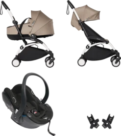 BABYZEN YOYO² With Bassinet Travel System - White Frame -Stroller Shop 29 10 20203582039366 TAUPE white YOYO2 with car seat 1