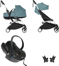 BABYZEN YOYO² With Bassinet Travel System - White Frame -Stroller Shop 29 10 20203900239093 AQUA white YOYO2 with car seat 1